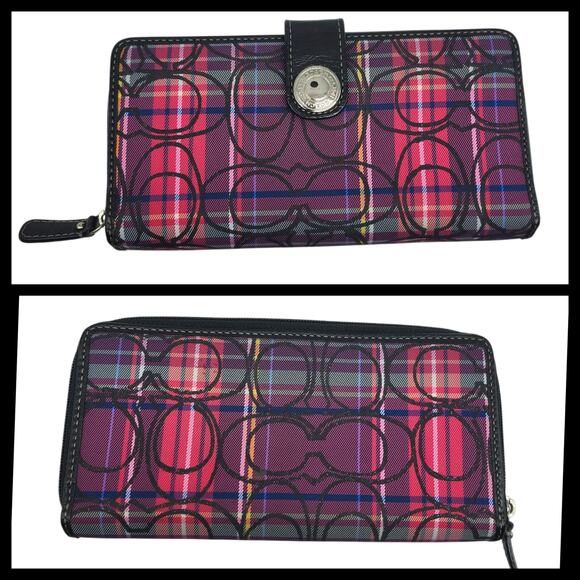 Coach Purse Wallet Set Hot Pink Purple Plaid Tartan Hobo Shoulder Sparkly 2010 - Picture 10 of 15